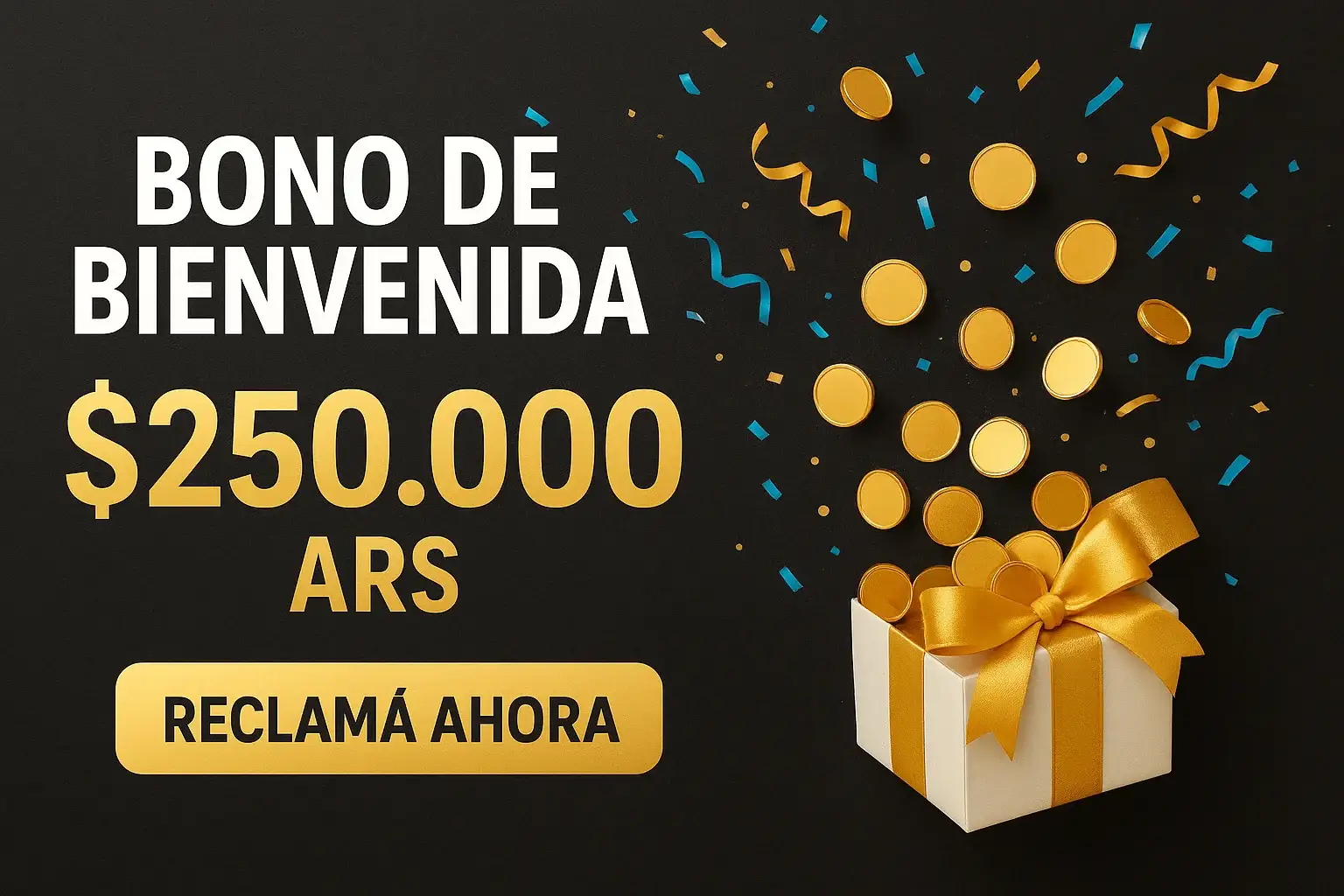Banner de casino con bono de bienvenida y botón Reclamá Ahora